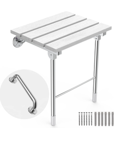 lot 222 image: Folding Shower Seat Wall Mounted, Foldable Wall Wood Shower Chair Bench for Seniors, Bathroom Safety Shower Stool for Small Shower(Modern White) - Retail $100