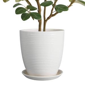 lot 227 image: EPFamily 10 Inch Ceramic Planter Pot - Large Plant Pot with Drainage Hole and Saucer, Modern Round Flower Pots for Indoor Outdoor Plants, Garden Planter, White - Retail $47