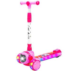 lot 228 image: Little Olive Kids Kick Scooter, LED Lighted for Kids 3-7 Years, Munchkin - Adjustable Height, Folding Scooter, Lean-to-Steer, Musical Display, EVA Wheels, 3 Wheel Scooter - Pink