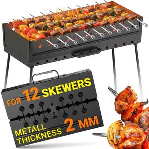 lot 230 image: Portable Mangal Grill for 12 Skewers - Foldable Charcoal BBQ for Shashlik, Kebab, Kabob - 2mm Steel, Compact Case, Tool-Free, (Skewers Not Included) - Retail $115