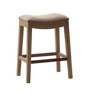 lot 234 image: Madison Park Westley Saddle Counter Height Barstools Linen 27 Upholstered, Wood Legs, 300 lbs Capacity - Retail $200