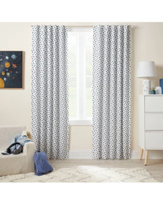 lot 257 image: 42W x 95L Dot Kids Blackout Window Curtain Panel Navy - Pillowfort - Retail $40