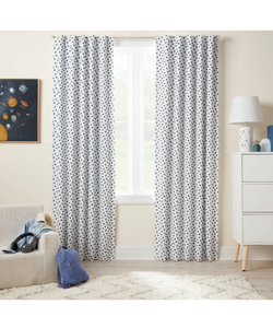 lot 259 image: 42W x 95L Dot Kids Blackout Window Curtain Panel Navy - Pillowfort - Retail $40