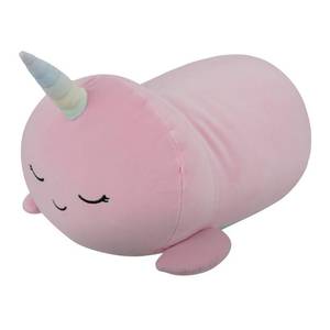 lot 295 image: Squishmallows 14 Weighted Esme Pink Narwhal Fuzzy Rainbow Belly Sleepmallow Stuffed Animal - Retail $25