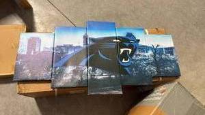 lot 307 image: Carolina City Panthers American Football Poster Sports Pattern Canvas Print Artwork Home Large Frame Painting Ready to Hang 5Pcs (Framed,20x30x2pcs20x45x2pcs20x60cmx1pcs), Black - Retail $45