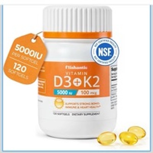 lot 315 image: Frishantic Vitamin D3K2 5000 IU 100 mcg 120 Softgels Dietary Supplement - Retail $22