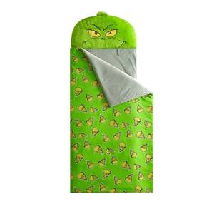 lot 317 image: The Grinch Kids Glow in the Dark Sleeping Bag Green - Retail $40