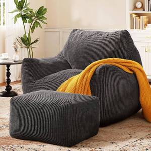 lot 401524 image: Retails for $170 Big Bean Bag Chair for Adults, Ultra Soft BeanBag for Living Room  Stuffed BeanBag Chair with Armrests &Ottoman for Napping, Gaming, Vacuum-Compressed for Easy Gifting, 48h to Expand Dark Gray