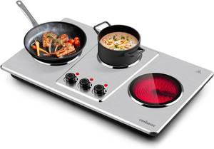 lot 171406 image: Retails for $130 Cusimax Hot Plate Electric,Countertop Infrared Triple Burner with 7 Ceramic Glass Cooktop,Electric Hot Plate for Cooking,11 Level Temperature Setting