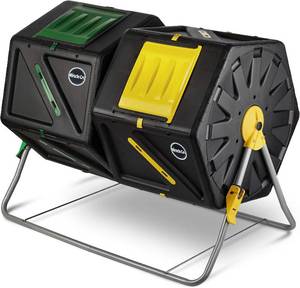 lot 271429 image: Retails for $124 Miracle-Gro Large Dual Chamber Compost Tumbler   Easy-Turn, Fast-Working System   All-Season, Heavy-Duty, High Volume Composter with 2 Sliding Doors - (2   27.7gallon 105 Liter)