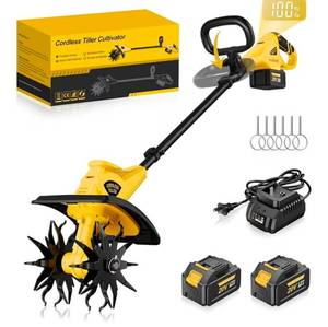 Cordless Tiller Cultivator, 12" Tilling Width, 8" Depth, 2x4.0Ah BatteriesCordless, 2x4.0Ah Batteries, 40-Min Runtime, 12-Inch Width, 8-Inch Depth, 360 RPM Brushless Motor, Safety & Comfort - Retail: $80
