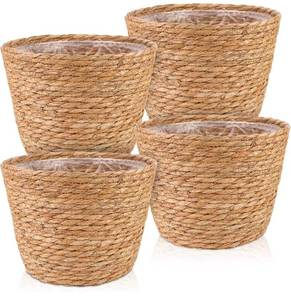 lot 538 image: Premium Seagrass Planter Basket with Plastic Lining Natural Stylish Planter Baskets Indoor Outdoor Plants Woven Wicker Baskets for Plants Flower Pots Cover and Room Decor - Retail $45