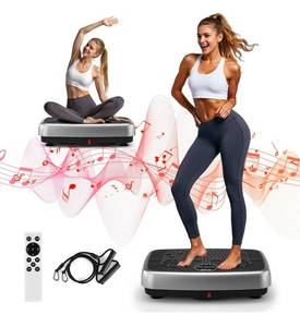 lot 540 image: Vibration Plate Exercise Machine, Powerful Dual Motor Vibration Plate for Lymphatic Drainage & Speaker with Music, Magnetic Massage, Weight Loss & Full Body Workout, Resistance Bands,450 Lbs Capacity - Retail $50