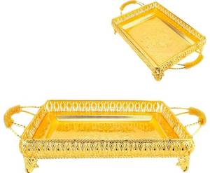 lot 572 image: Metal Serving Tray for Food Snack Fruit European Style Rectangle Party Decorative Platter Gold - Retail $70