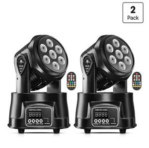 lot 578 image: UKing Moving Head Light RGBW Stage Lighting DJ Lights 7 x 10W LED Beam Spotlight 914 CH Wash Light with DMX and Sound Activated for Party Church Wedding Bar Christmas Halloween Disco (2 Pack) - Retail $110