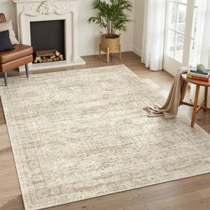 lot 597 image: Soalmost 6x9 Area Rug for Living Room Washable Rugs Non-Slip Beige - Retail $70