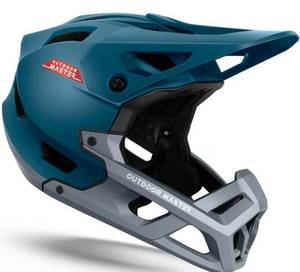 lot 598 image: Medium OutdoorMaster Full Face Mountain Bike Helmet, Lightweight for BMXDHPC  EPP, 27 vents, Removable liner, 2 D-rings, Goggle strap channel, Pivoting visor, Fits 57-62cm, For downhillBMXMTB - Retail $123