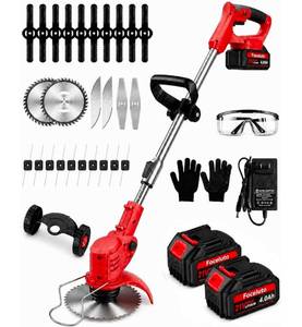 lot 604 image: Electric Weed Wacker, 21V Battery Powered Weed Eater with Wheels3-in-1 Cordless Grass Trimmer with 2x4.0Ah Batteries 5 Types Blades, Stringless Weed Trimmer Brush Cutter for Yard Lawn - Retail $0