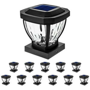 lot 616 image: Home Zone Security Solar Post Cap Lights - Decorative Glass LED Outdoor Fits 3.5 x 3.5 in. Post Lights  Black (12-Pack) - Retail $100