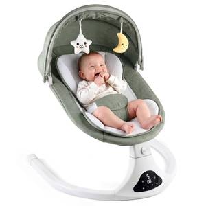 lot 632 image: Electric Baby Swing with Remote Control,5 Speeds&Portable&Cozy(0-12M,Green) - Retail $85