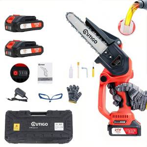 lot 636 image: OUTIGO Chainsaw with Battery, 8 inch12 inch Electric Chainsaw with 2  21V Batteries, with Safety Lock and Strong Motor for Tree Trimming, 1000W800W