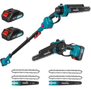 lot 639 image: 2-in-1 Cordless Pole Saw, 6 and 8 Inch 1000W Brushless Electric Pole Saws for Tree Trimming with 2 Batteries, 16ft Max Reach, Pole Chainsaw for Tree Limb Branch Wood Cutting - Retail $0