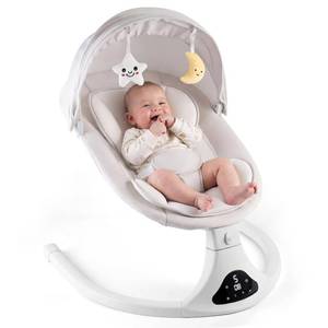 lot 642 image: Electric Baby Swing with Remote Control,5 Speeds&Portable&Cozy(0-12M,Grey) - Retail $80