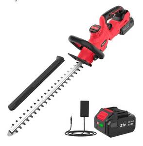 lot 646 image: Hedge Trimmer Cordless, 21V Electric Hedge Trimmer with 4000mAh Rechargeable Battery, 14 Dual-Action Blades, 180° Adjustable Branch Cutter, Blade Cover for Hedges, Bush, Branches, Shrubs, Twigs - Retail $0