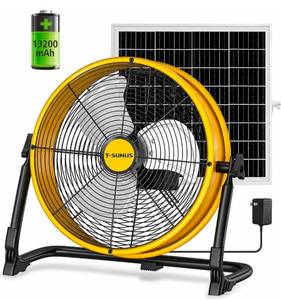 lot 647 image: T-SUNUS 12 Solar Powered Floor Fan 13200mAh & 20W Panel, 1500 CFMRechargeable Fans Outside Camping, Garage, Greenhouse, Power Outage - Retail $55