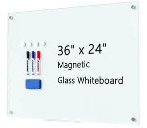 lot 654 image: Magnetic Glass Whiteboard for Wall, 36 x 24 Large Dry Erase Board, Frameless Wall-Mounted White Board School, Classroom, Office & Home - Retail $0