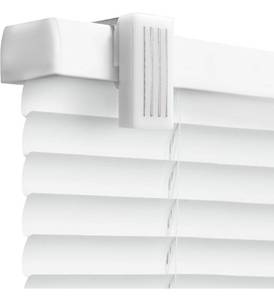 lot 662 image: Strong Hold Magnetic Door Mini Blinds, White, 25 x 84 inNo-drill installation, Ideal for offices, kitchens, and magnetic steel entry doors, Light filtering, Cordless 1 in slats - Retail $0
