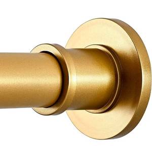 lot 664 image: Industrial Shower Curtain Rod - Rustproof Non-Slip 43-72 Inches Tension Curtain Rod for Window or Bathroom,Frosted Gold Painted Finial - Retail $0