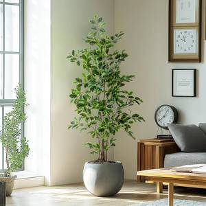 lot 671 image: POT NOT INCLUDED PLANT ONLY Bailikang Artificial Ficus Tree Indoor 5ft, Large Potted Faux Tree with Realistic Silk Leaves & Trunk for Home Office, Living Room Corner Decor - Retail $100