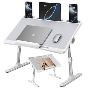 lot 675 image: NIFBANG Laptop Desk for Bed,Adjustable Height Lap Desks Bed Tray,Portable Folding Couch Table with Bookstand,Car Rear Seat Sofa Floor Laptop Tray Stand for Adults Kids Eating Breakfast,Writing,Reading - Retail $37