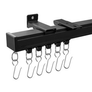 lot 679 image: MaKefeile Ceiling Curtain Tracks 6FT,Curtain Track Wall Mount,Ceiling Mounted Sliding Door Curtains Rails Outdoor Extra Long Curtains Rod Room Divider Track for Living Bedroom with Hooks,Black - Retail $43