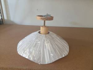 lot 687 image: Semi Flush Mount Ceiling Light, Light Fixture Ceiling Mount, Modern Anti-Glare Close to Ceiling Light with White Linen Shade for Bedroom Hallway Living Room (E26 Base,No Bulb - Retail $0
