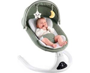 lot 690 image: Electric Baby Swing with Remote Control,5 Speeds&Portable&Cozy(0-12M,Green)Safety lock&secure harness,12 melodies&Bluetooth,81530min timer,lightweight indooroutdoor,soft washable seat,easy assembly - Retail $0