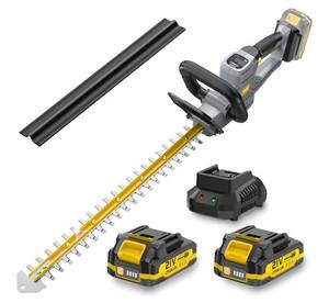 lot 693 image: Hedge Trimmer Cordless 22 - 2 x 21V Batteries & Fast Charger, Easy to Use3200RPM Powerful Motor, Electric, 2.0Ah Lightweight Battery Powered Bush Trimmers for Garden, Yard Care, GT860 Yellow - Retail $80