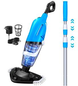 lot 698 image: Pool Vacuum for Above Ground Pool with a Telescopic Pole80Mins Runtime, Handheld Rechargeable Pool Cleaner with Powerful Suction for Above GroundInground Pools, Hot Tubs, Spas - Retail $70