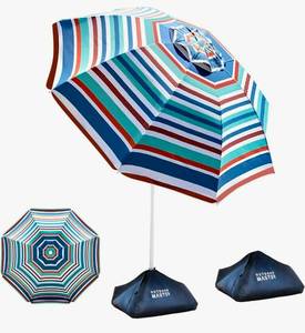 lot 702 image: OutdoorMaster 7.2ft Beach Umbrellas for Sand with Sandbag & Anchor7.2ft Adjustable Umbrella for Beach, Wind Resistant, Portable UPF50 Sunshade with Carry Bag for Patio - Retail $40