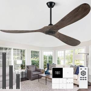 lot 720 image: Eliora 72 Ceiling Fans Without Lights, Wood Ceiling Fan no Light with Remote, Large Outdoor Ceiling Fan for Patio, Porch, Bedroom, 6 Speed, Quiet DC Motor, ETL Listed-Deep Brown - Retail $229