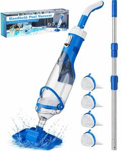 lot 721 image: Appears Pre Owned Cordless Pool Vacuum with Telescopic Pole, 18.5 GPM Powerful Suction, 1.5H Supercharge Technology, Handheld Pool Vacuum Cleaner for Above GroundInground Pools, Hot Tubs, Blue - Retail $130