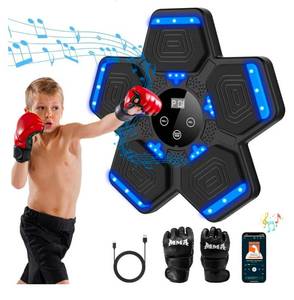 lot 723 image: (Missing Charger, C-Type)Music Boxing Machine, Wall Mounted Bluetooth Punching Pad with GlovesHeight Adjustable Easy Setup with 5 Levels for Adults and Kids, Bluetooth Music Boxing for All Groups at Home and Office - Retail $0