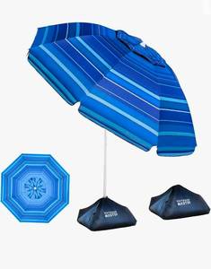 lot 729 image: OutdoorMaster 7.2ft Beach Umbrellas for Sand with Sandbag & Anchor7.2ft Adjustable Umbrella for Beach, Wind Resistant, Portable UPF50 Sunshade with Carry Bag for Patio - Retail $42