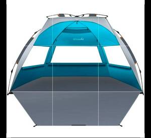 lot 731 image: OutdoorMaster Pop Up Beach Tent Sun Shelter for 3-4 Person with SandbagsInstant Setup, UPF 50 Protection, Privacy Zippered Door, Ventilated Windows, Portable Carrying Bag - Retail $0