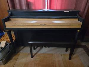 lot 4220 image: Henning F. Miller Wooden Piano with Bench Seat