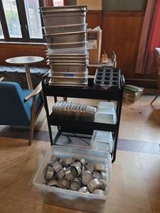lot 8736 image: Commercial Baking Pan & Muffin Tin Set w Storage Cart and Metal Food Storage Containers