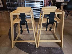 lot 8742 image: Childrens Wooden Highchairs w Safety Straps - Set of 2