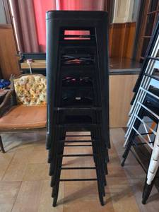 lot 8744 image: Black Metal Stackable Bar Stools - Set of 6