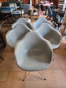 lot 8746 image: Light Blue Eames Style Molded Chairs - Set of 5